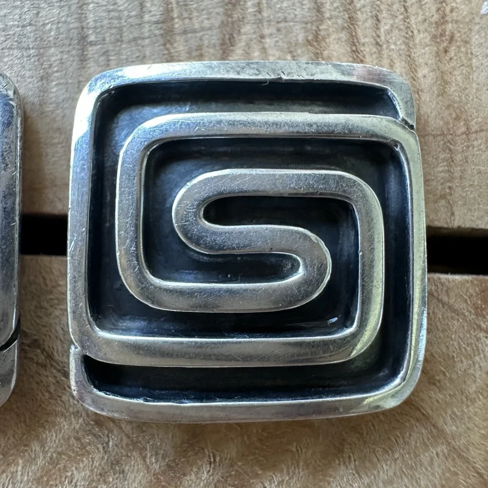 Vintage Silverbird Earrings 0.625 Inch Geometric Maze Square‎ 925 Sterling 11.6g